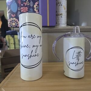 White Sunshine Themed Tumbler and Sippy Cup Set